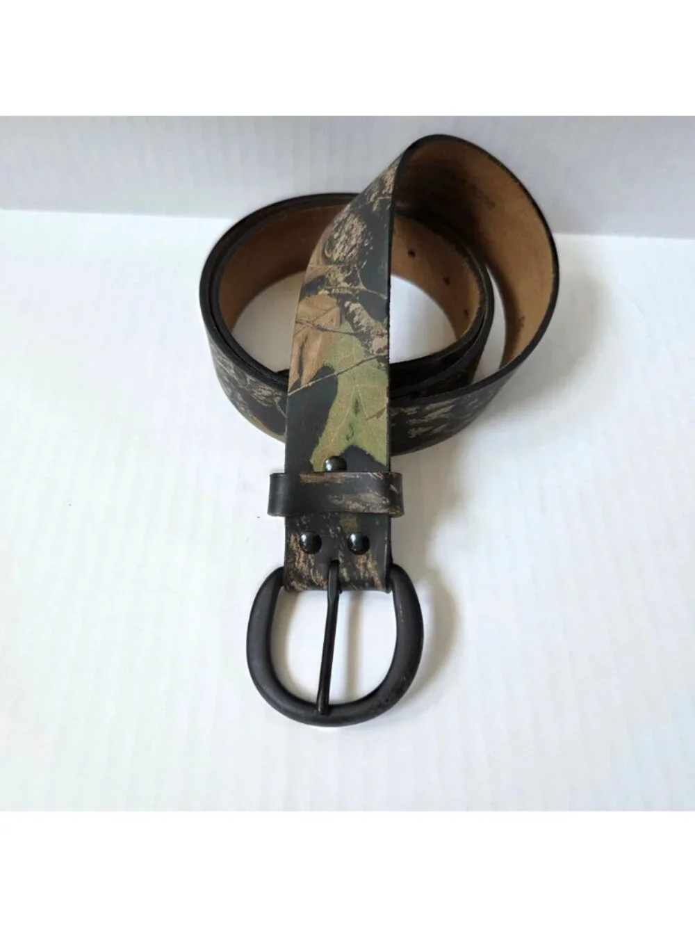 Royden Belt Mens 38 Beige Brown Camo Leather Hunting Camping Camouflage USA